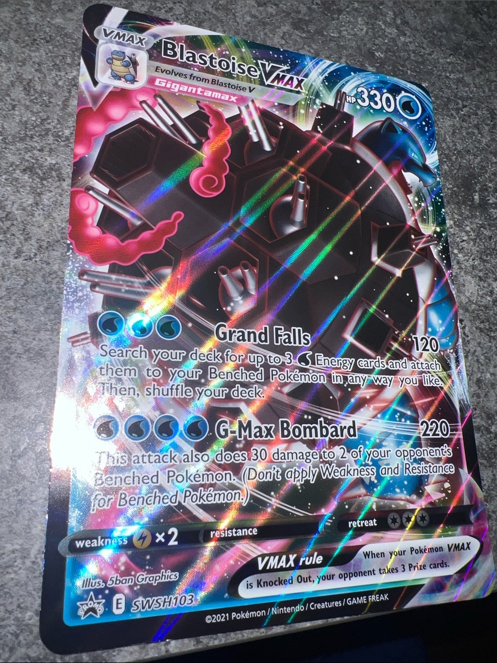 Pokemon Blastoise VMAX Holographic Blue Pink Black Collector Card JUMBO